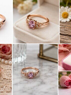 Ring-42--Rose Gold Pink CZ Solitaire Ring Size 7